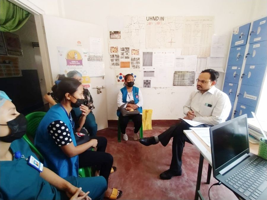 Dr Rehan Ahmad Qureshi interacting with ASHAs at Burma Camp UPHC during the NQAS assessment. (Photo Courtesy: Dimapur Dy CMO)